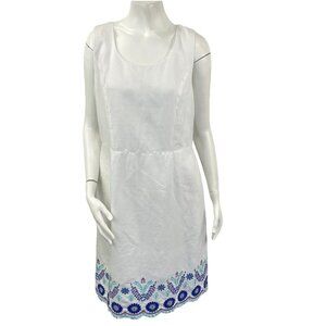 Talbots Linen Blend Shift Dress Embroidered Scalloped Hem Size 6 White Cocktail